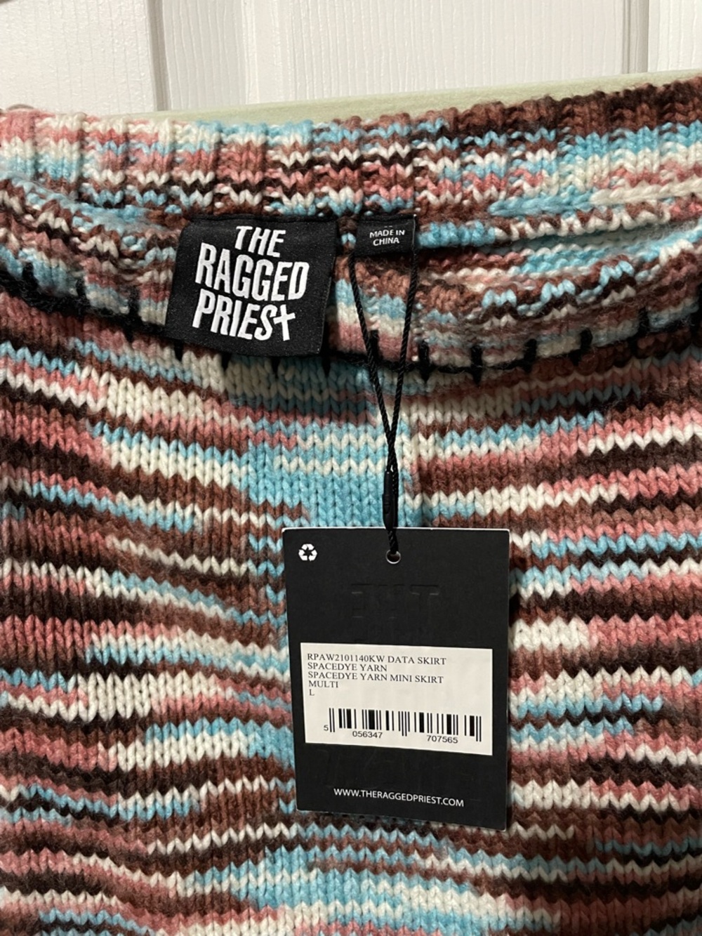 The Ragged Priest Striped Knit Mini Skirt in Brown, Blue & Pink - Picture 2 of 4